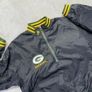 Vintage Green Bay Packers Jacket Youth XL Black 1/4 Zip PRO PLAYER Football NFL